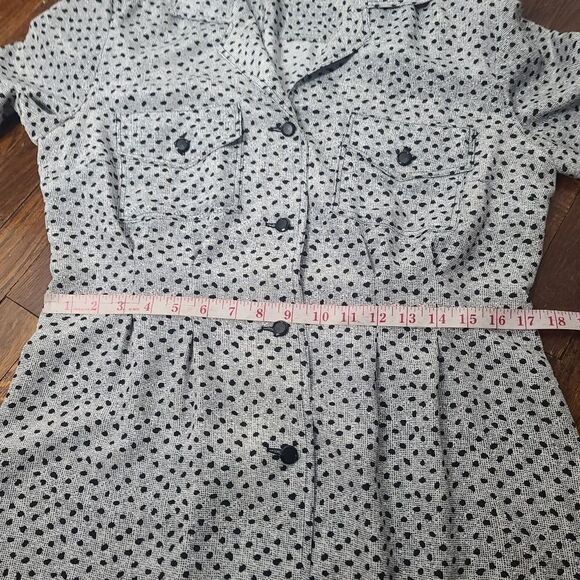 Vintage 80s 90s Gray Black Abstract Dot Long Sleeve Dress - Picture 8 of 12